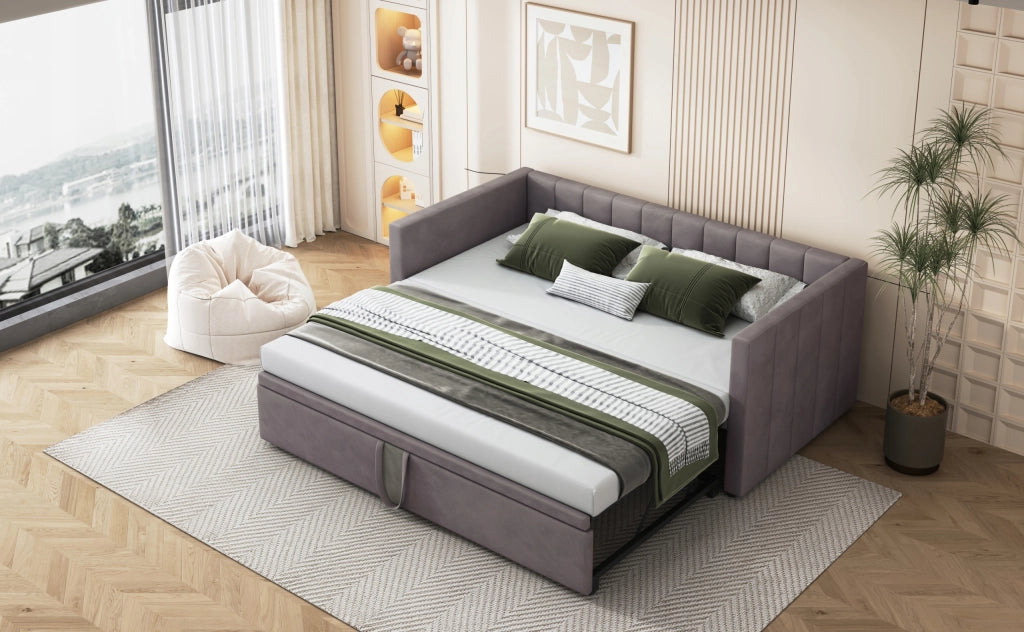Divano letto 90x200 - Xylo - Grigio, velluto, senza materasso