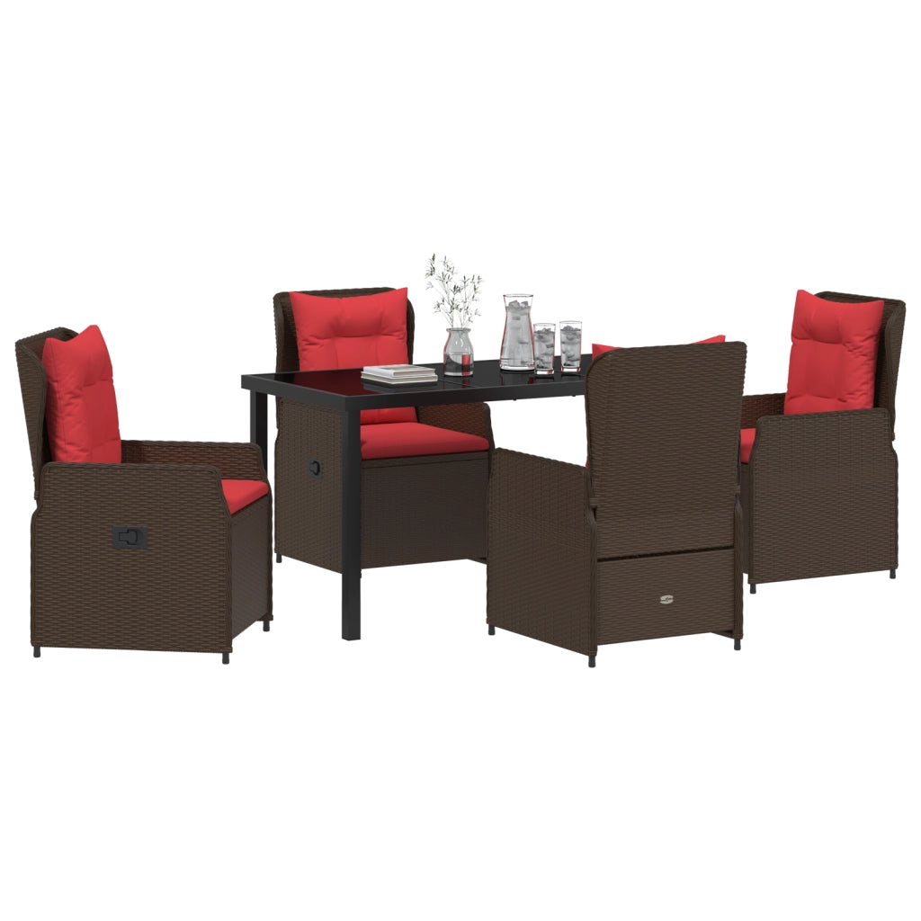 Set da Pranzo da Giardino di 5 Pezzi Marrone in Polyrattan