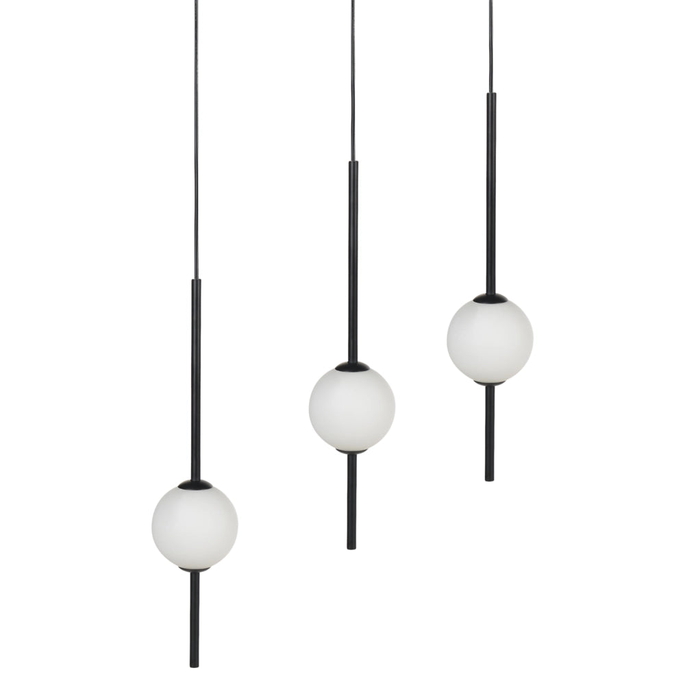 	Lampadario con 3 luci a LED in metallo con paralumi rotondi in vetro metallo nero soggiorno stile glamour