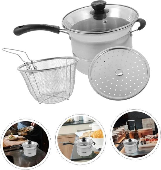 Set di pentola a cucchiaio unica – Pentola in acciaio inossidabile con coperchio e manico – Pentola in acciaio inossidabile a forma di steelpan per cucina e cottura