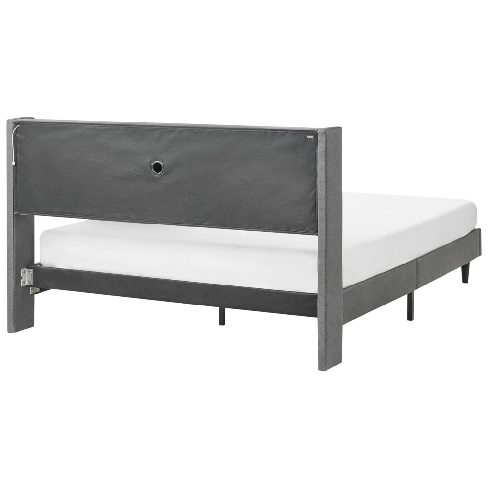 Letto matrimoniale LED Grigio Scuro Tessuto EU Super King Size 160 x 200 cm Testiera imbottita con porta USB Desing moderno