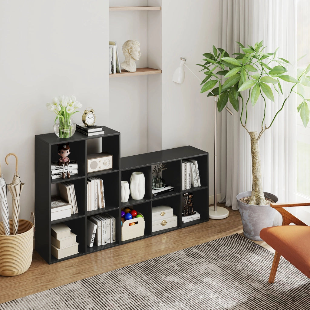 Libreria a Cubi con 6 Ripiani Portaoggetti, in Legno, 61.5x29.5x91.5 cm, Nero