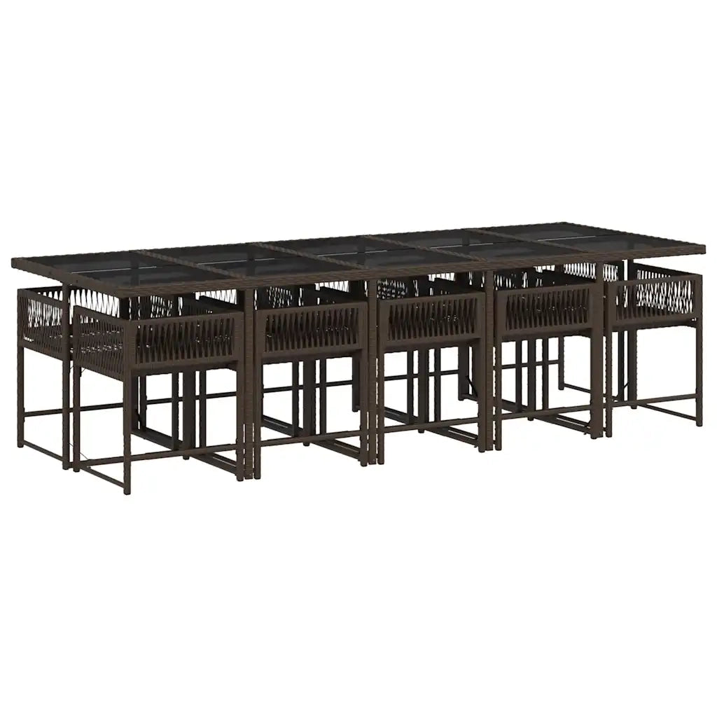 Set da Pranzo da Giardino 11 pz con Cuscini Polyrattan Marrone 3211473