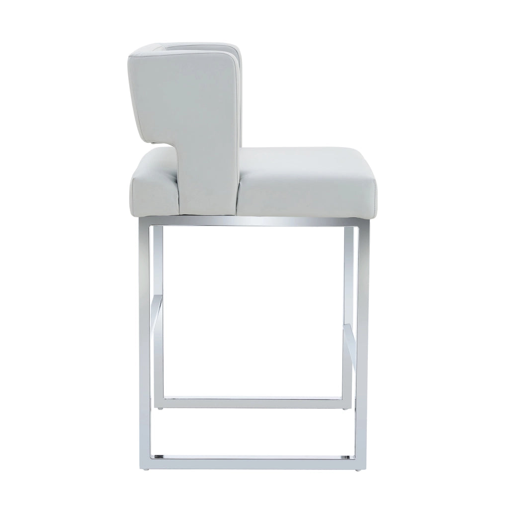 Set di 2 sgabelli da bar nordici grigio chiaro, seduta imbottita quadrata in PU e gambe in metallo argentato