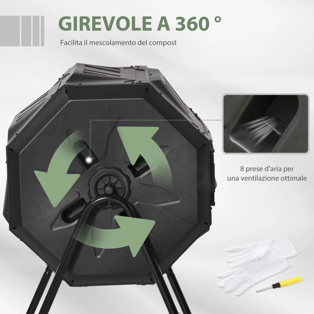 Compostiera da Giardino 2 Sezioni ¨C Zephmum ¨C Nero Acciaio PP 160L 71x65x96 cm