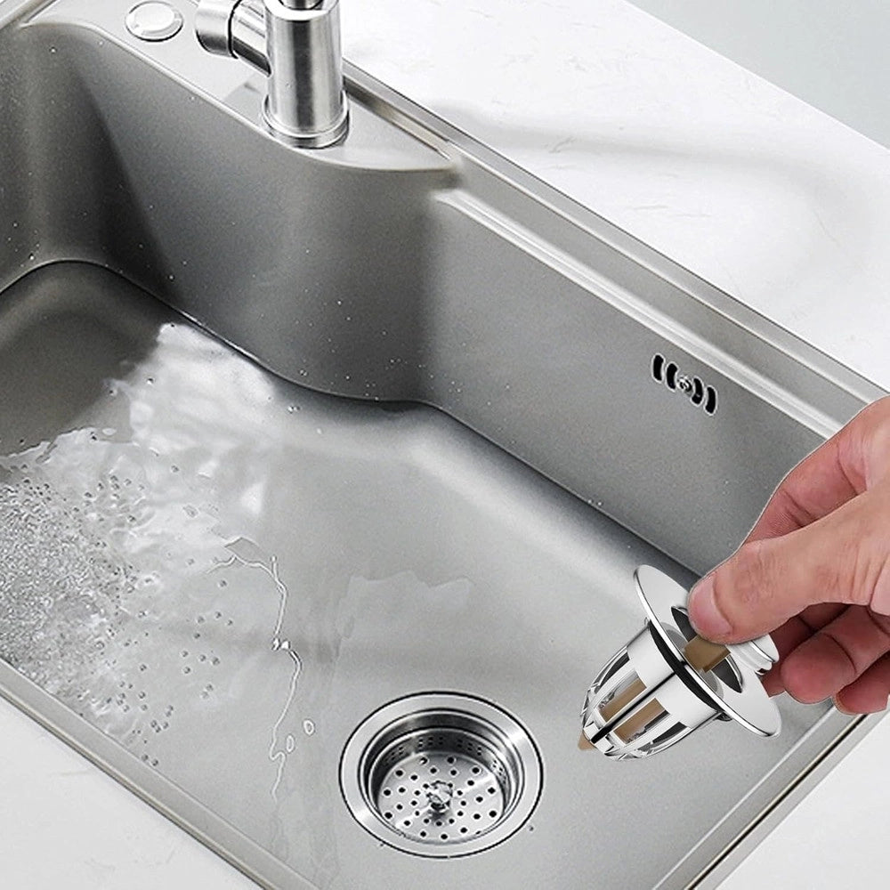 Trade Shop - Tappo Di Scarico Per Lavandino Bagno Filtro In Acciaio A Pressione Copri Scarico -