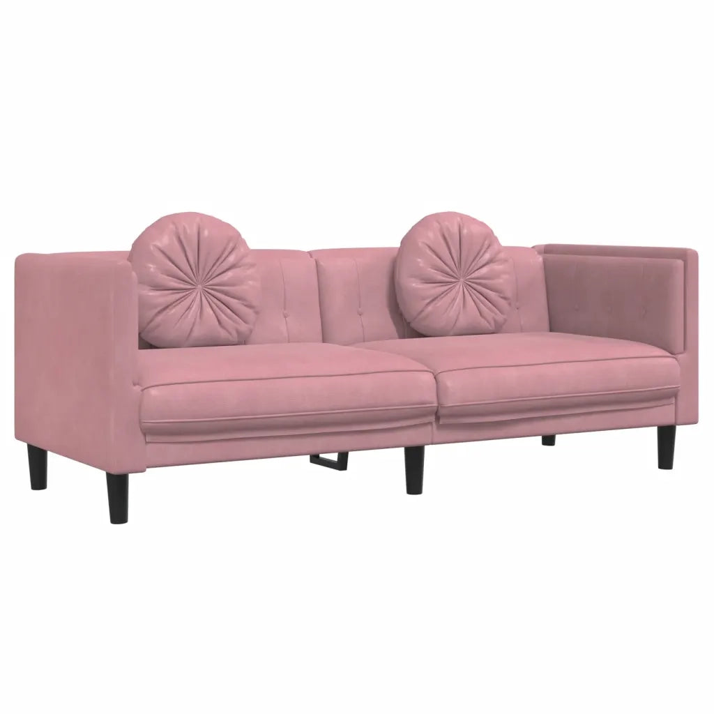Set di Divani 3 pz con Cuscini Rosa in Velluto