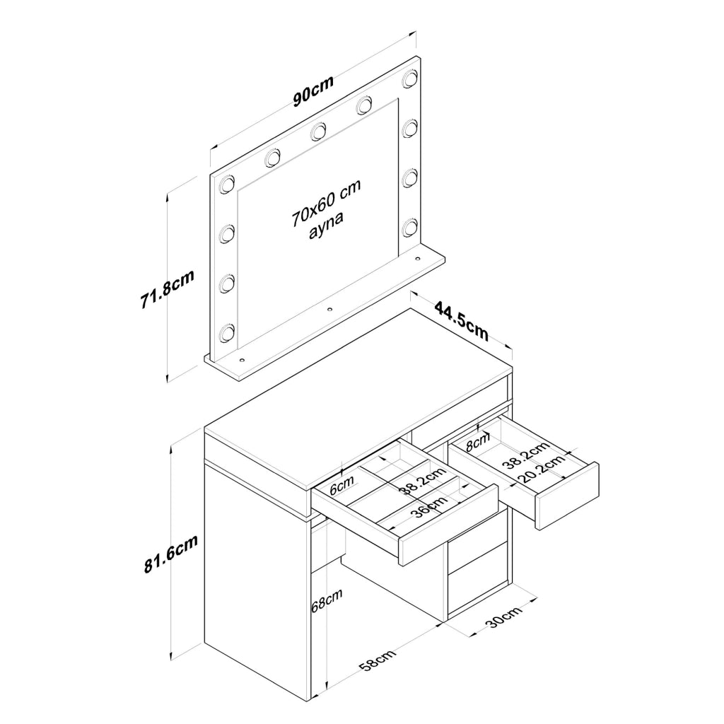 Mobile da Trucco Cocchiara, Toeletta Specchio Incluso, 90x45x153h cm Bianco