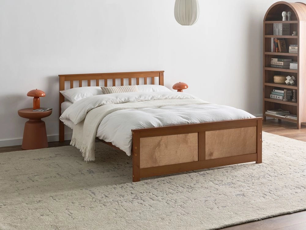 Letto matrimoniale in pino MDF con rete a doghe 140 x 200 cm in marrone stile minimalista scandinavo