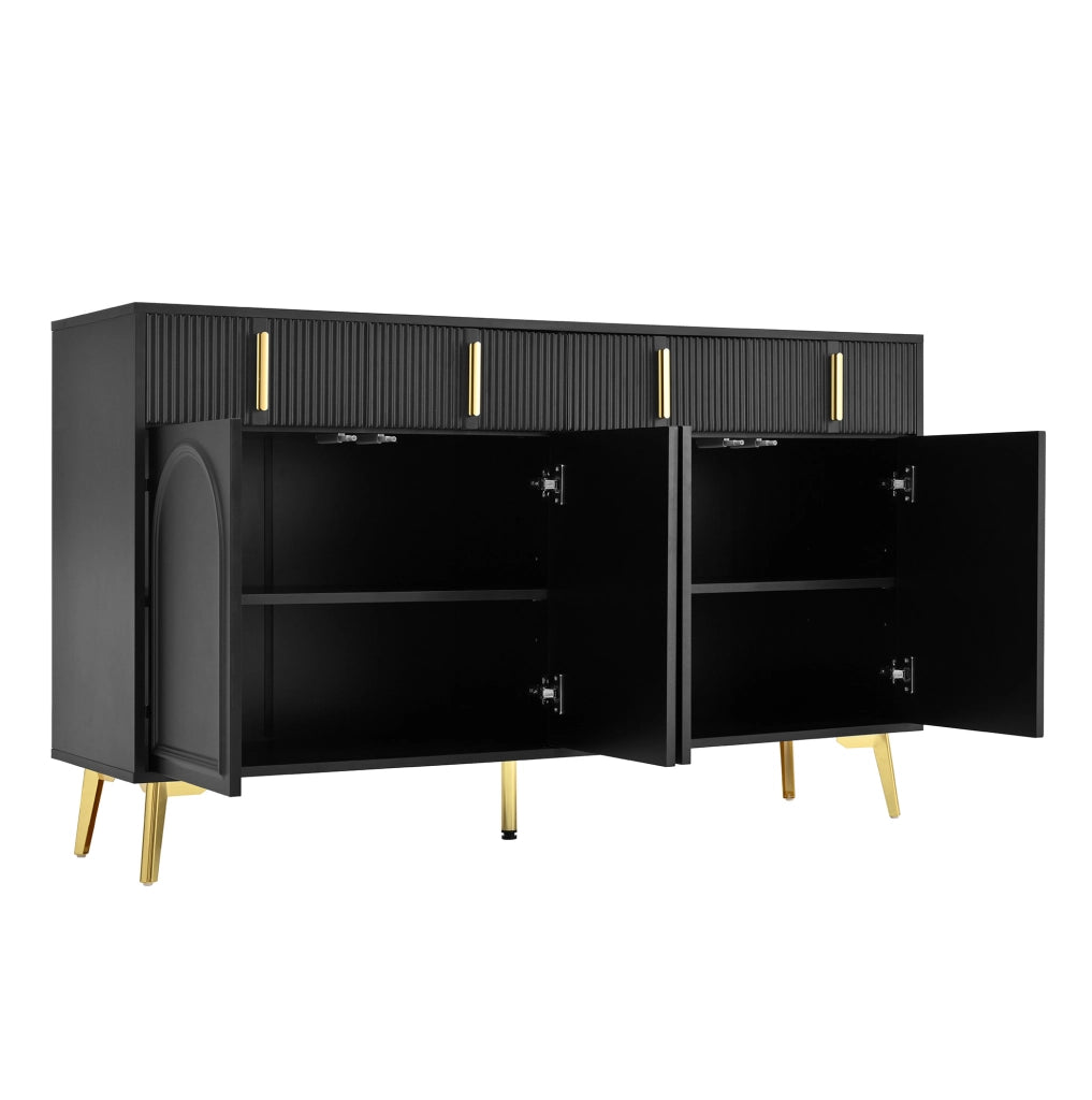 Credenza 140x38x82 cm con 4 ante; 4 cassetti; MDF nero