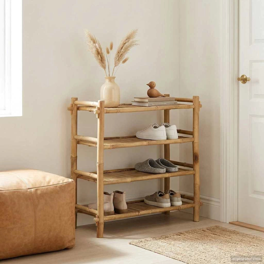 Scarpiera con lo scaffale Naturale 4 ripiani Bambù 42028050