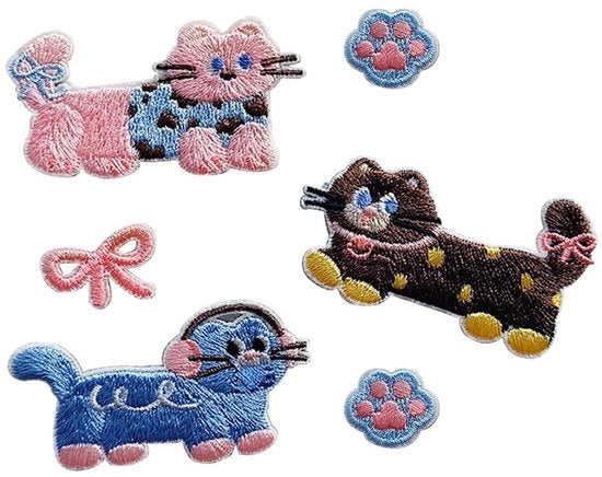 Set di patches da cucire 6 pezzi - Cartoni di gatti autoadesivi - Sticker per abbigliamento/calzature - Progetto fai da te - Disegno creativo - Patch per tessuto