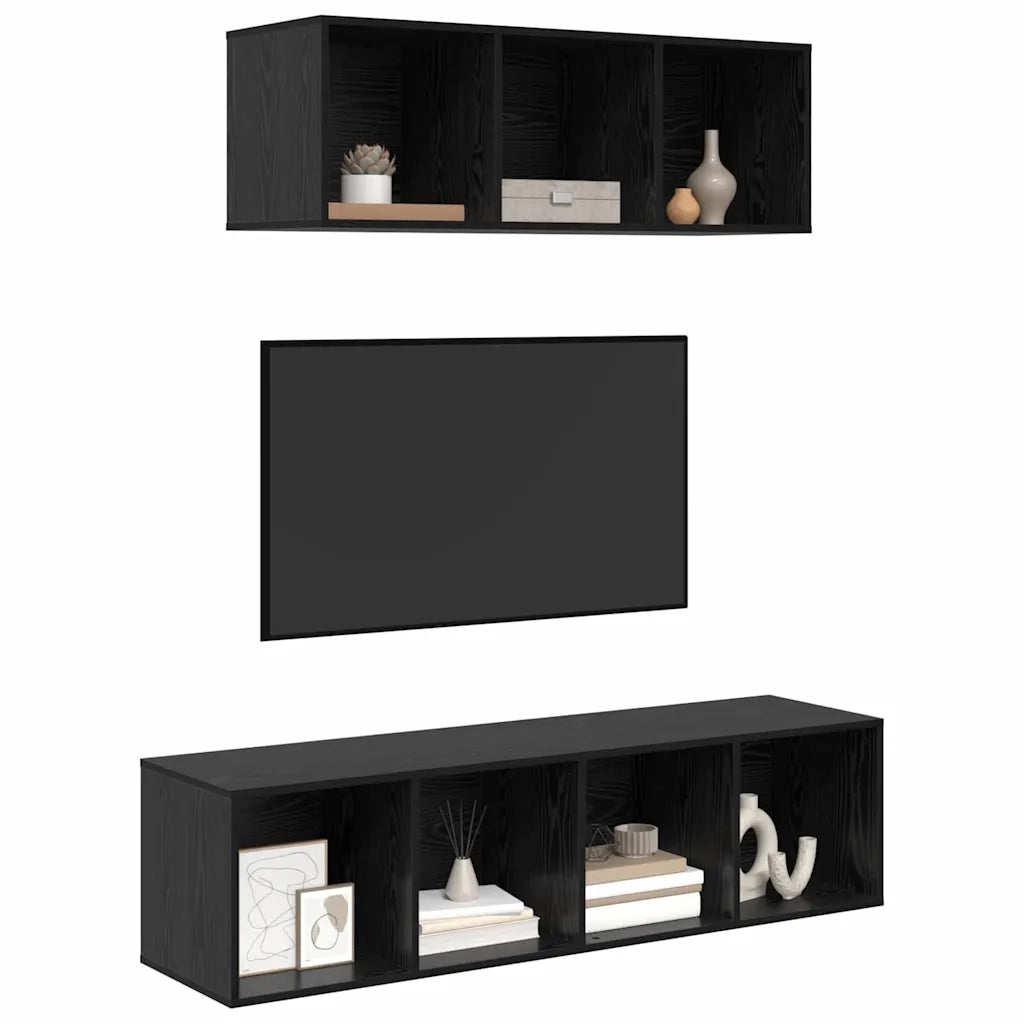 Set mobile TV 2 pz Rovere Nero Legno ingegnerizzato 3393355
