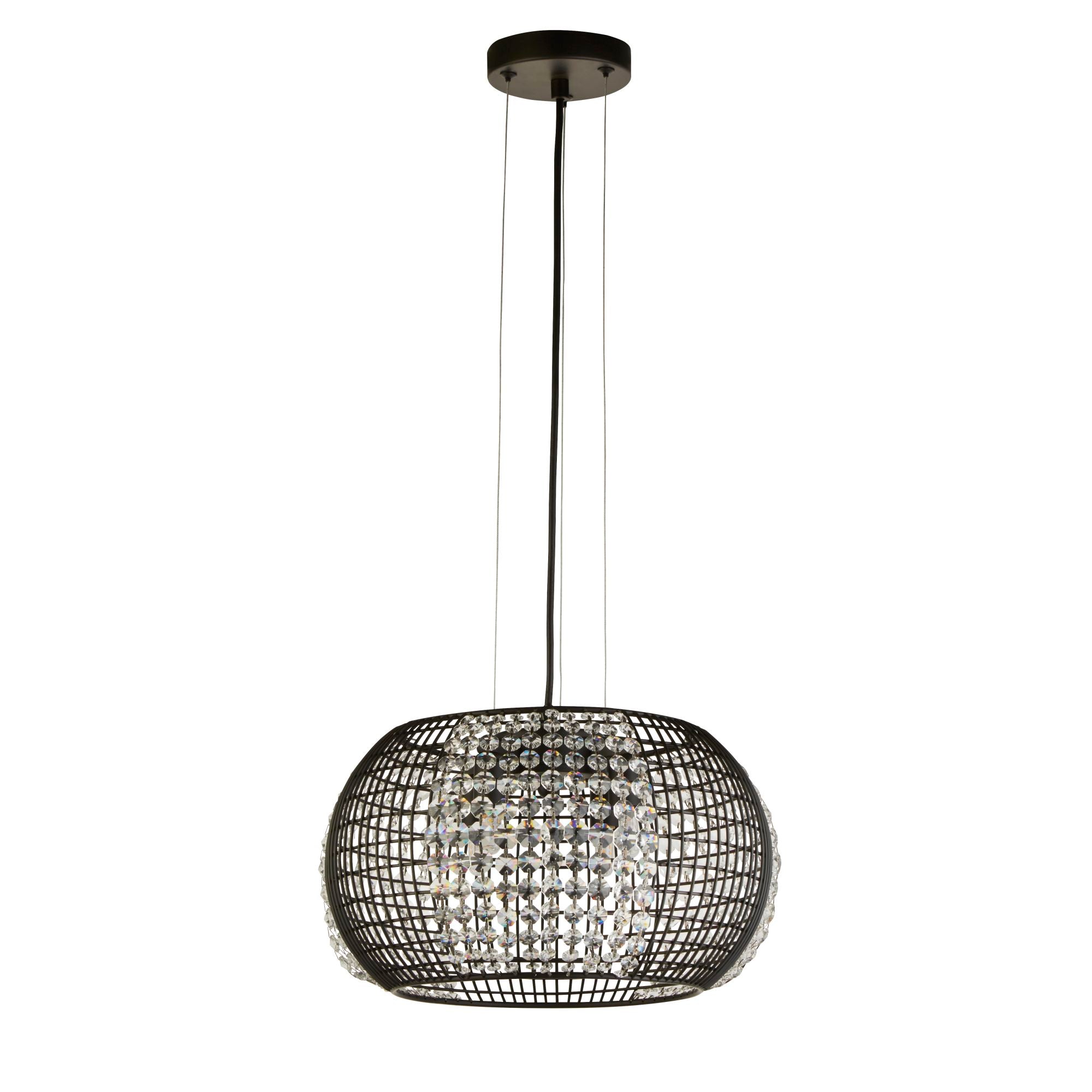 Lampadario Contemporaneo Cage Acciaio Nero Vetro Trasparente 4 Luci G9