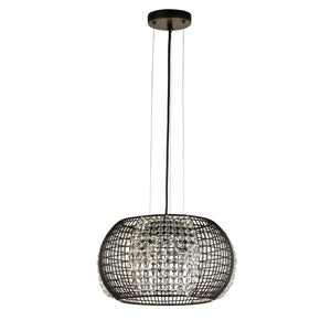 Lampadario Contemporaneo Cage Acciaio Nero Vetro Trasparente 4 Luci G9