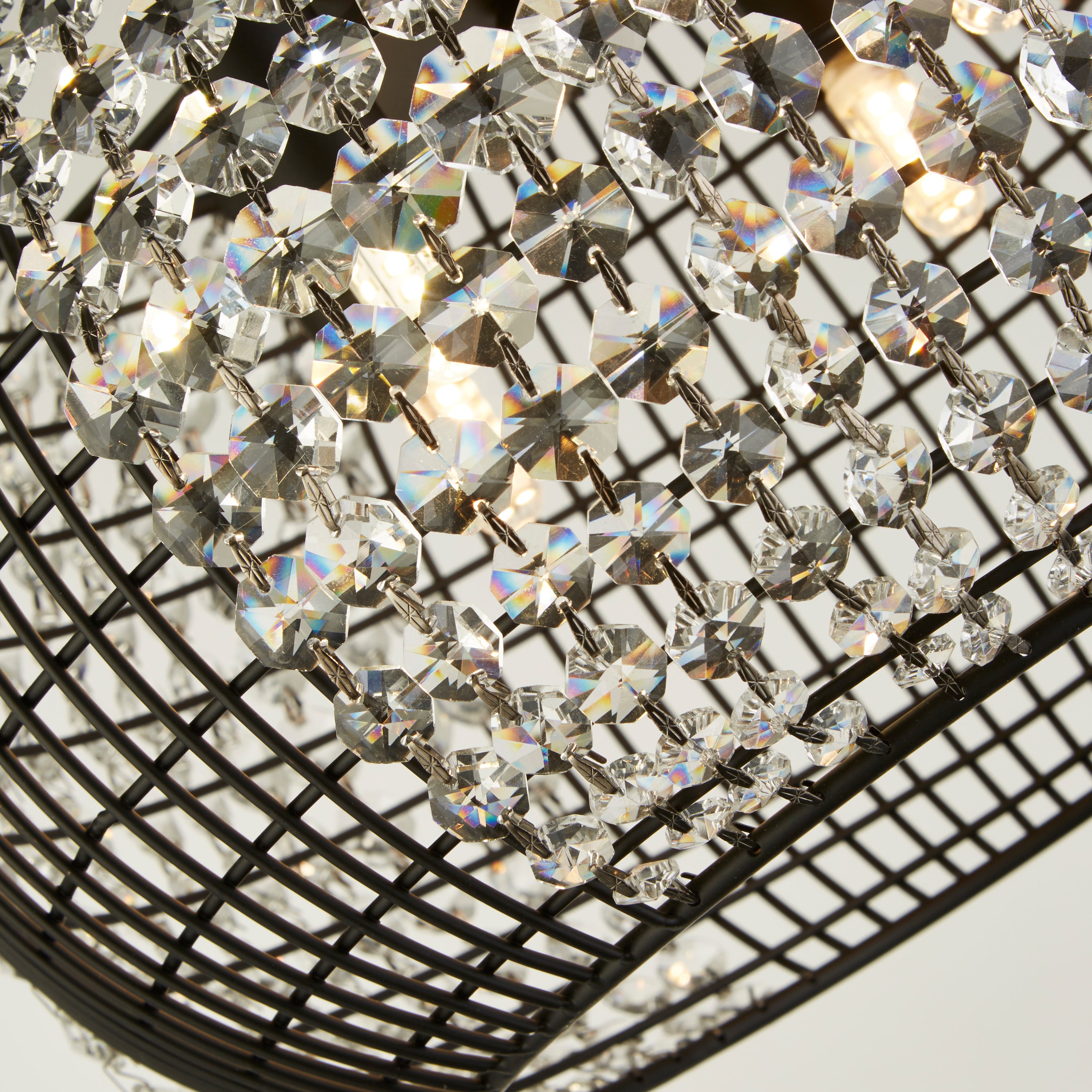 Lampadario Contemporaneo Cage Acciaio Nero Vetro Trasparente 4 Luci G9