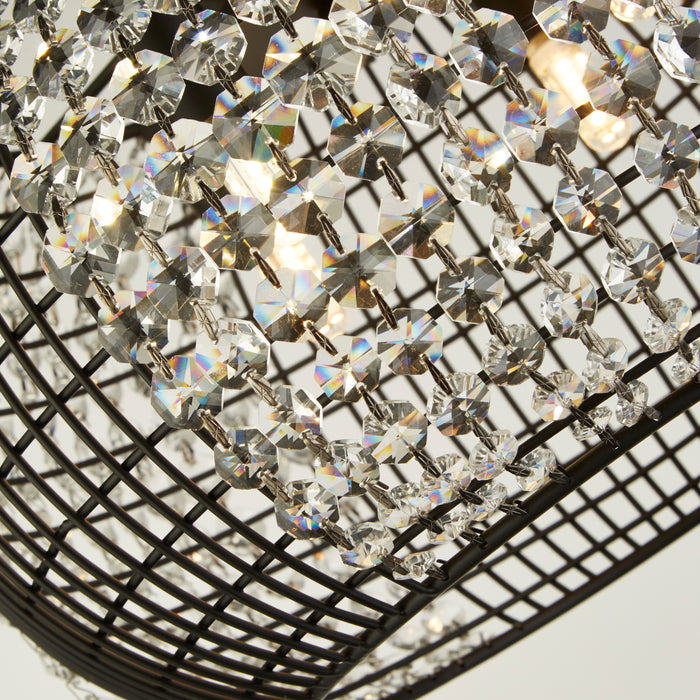 Lampadario Contemporaneo Cage Acciaio Nero Vetro Trasparente 4 Luci G9