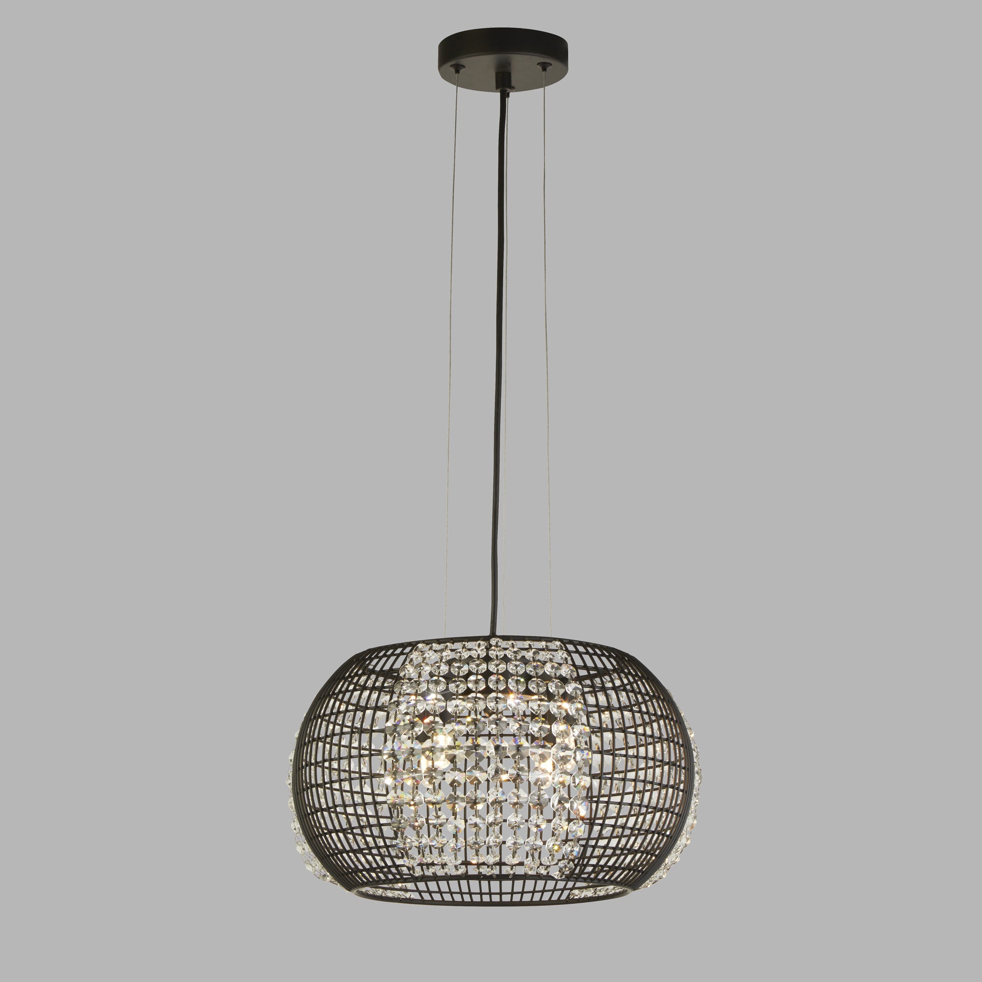 Lampadario Contemporaneo Cage Acciaio Nero Vetro Trasparente 4 Luci G9