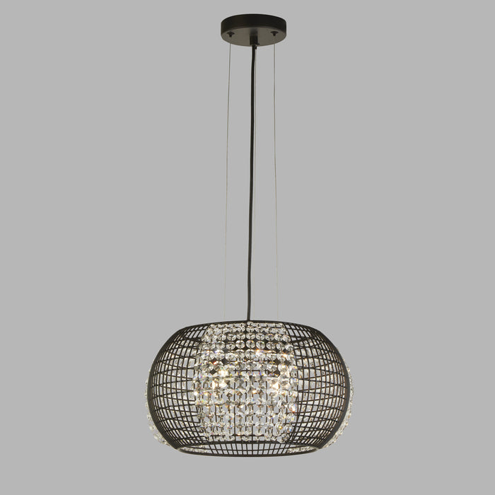 Lampadario Contemporaneo Cage Acciaio Nero Vetro Trasparente 4 Luci G9