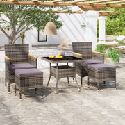 Set Pranzo da Giardino 5 pz Polyrattan e Vetro Temperato Grigio 3058335