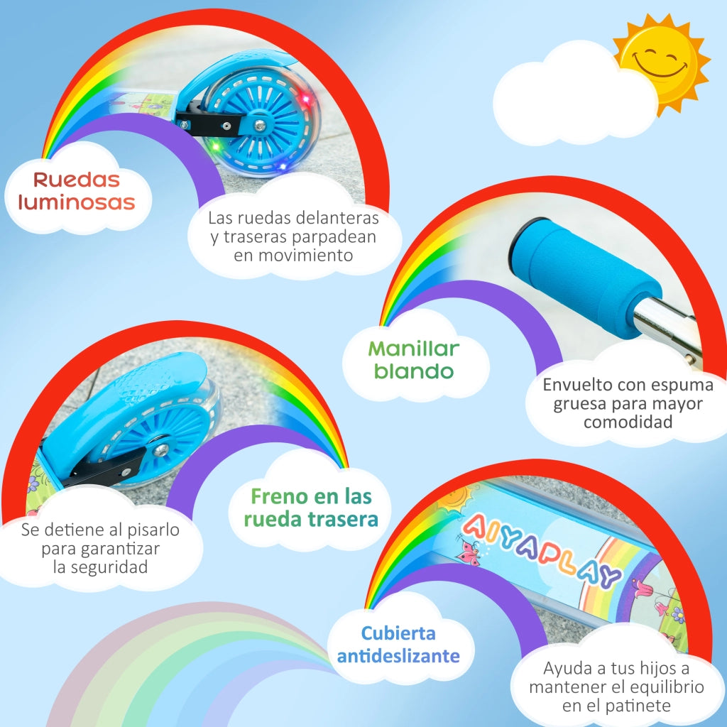 Pattinino per Bambini Pieghevole con Luci LED ¨C Zephmum ¨C Blu 67x32x65-78 cm