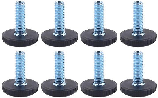 Set di livellatori per mobili da 8 pezzi - Livellatori per mobili adattabili - Fusto M8 - Base antiscivolo in gomma - Acciaio inox resistentente all'usura - Altezza complessiva 30 mm - Livellatori per mobili