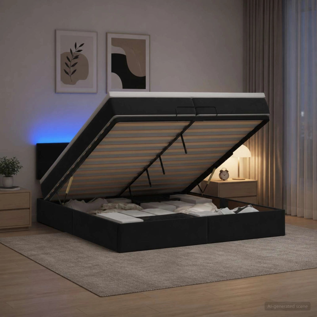 Letto Ottomano con Materasso e LED Nero 200 x 200 cm Velluto 3457163