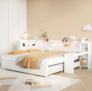 Divano Letto Imbottito Bianco 90x200 cm con Letto Estraibile 180x200 cm, USB, LED e Scrivania Integrata