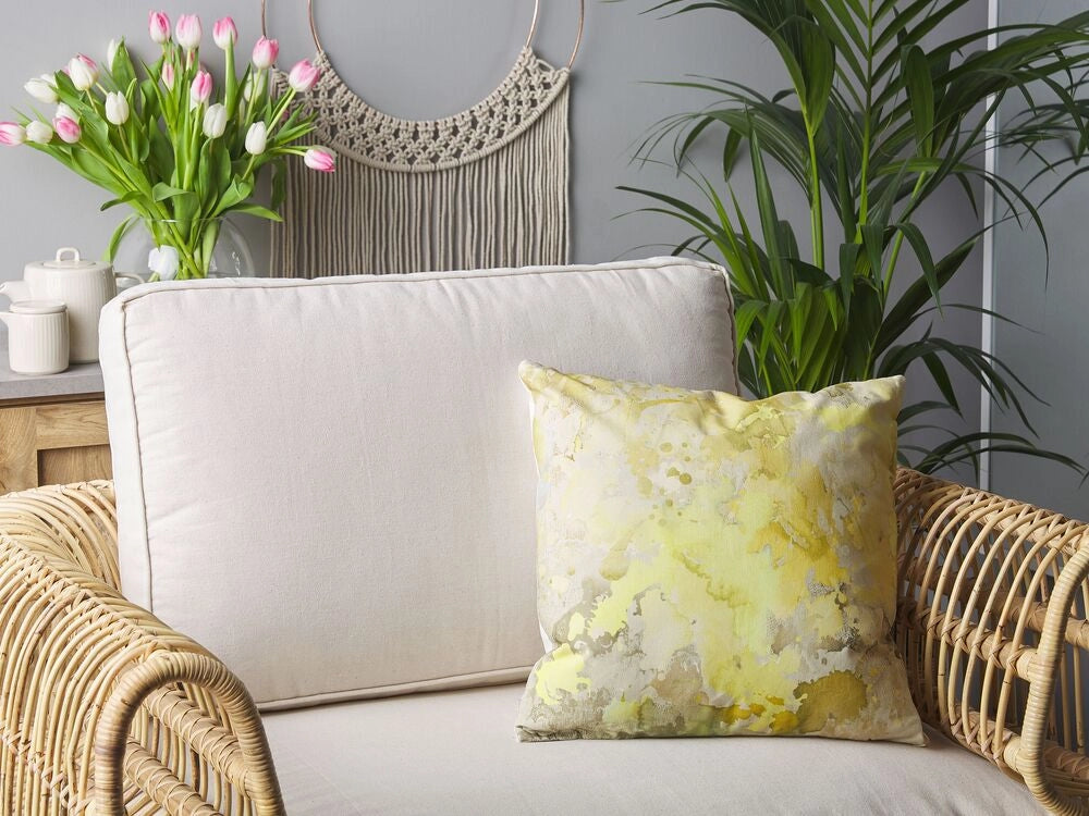 Set di 2 cuscini decorativi giallo motivo astratto quadrato 45 x 45 cm accessori per arredamento moderno