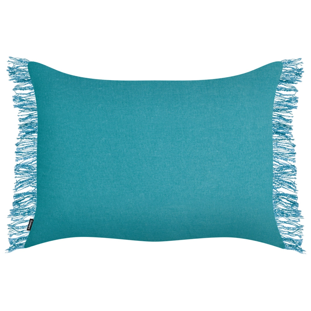 Set di 2 cuscini decorativi azzurro in cotone 35 x 50 cm con frange