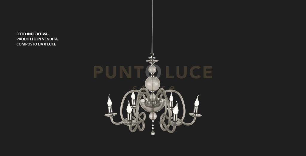 LAMPADARIO VIVALDI 8 LUCI FUME' CROMO ATTACCO E14 D.88CM
