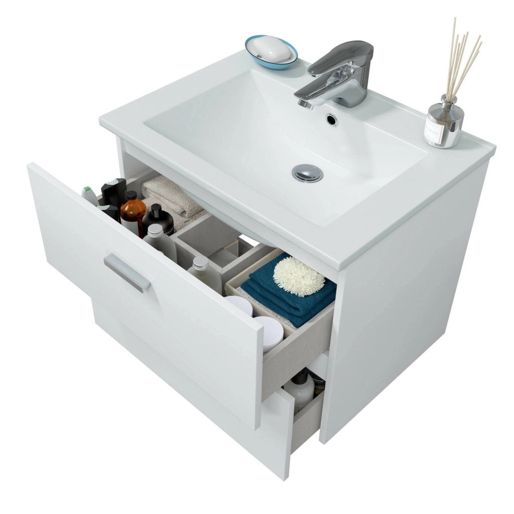 Mobile sottolavabo Doksuri, Mobiletto da bagno, Contenitore porta lavabo, Armadio per lavandino, 60x45 h50 cm, Bianco lucido