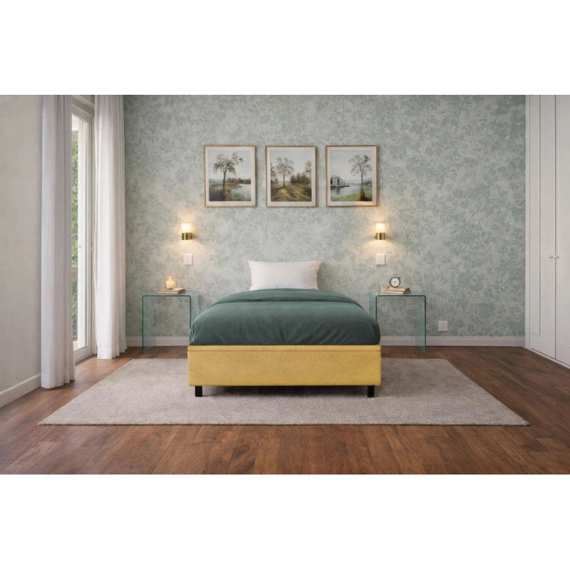 Letto imbottito Singolo 80x190 cm BoxMax - Contenitore,Microfibra,Ocra