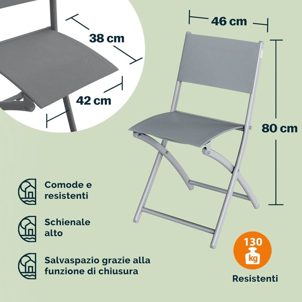 ® Set di Mobili Balcone 3 Sedie Tavolo Pieghevole Salvaspazio in Acciaio Verniciato Salottino Giardino Terrazze Grigio