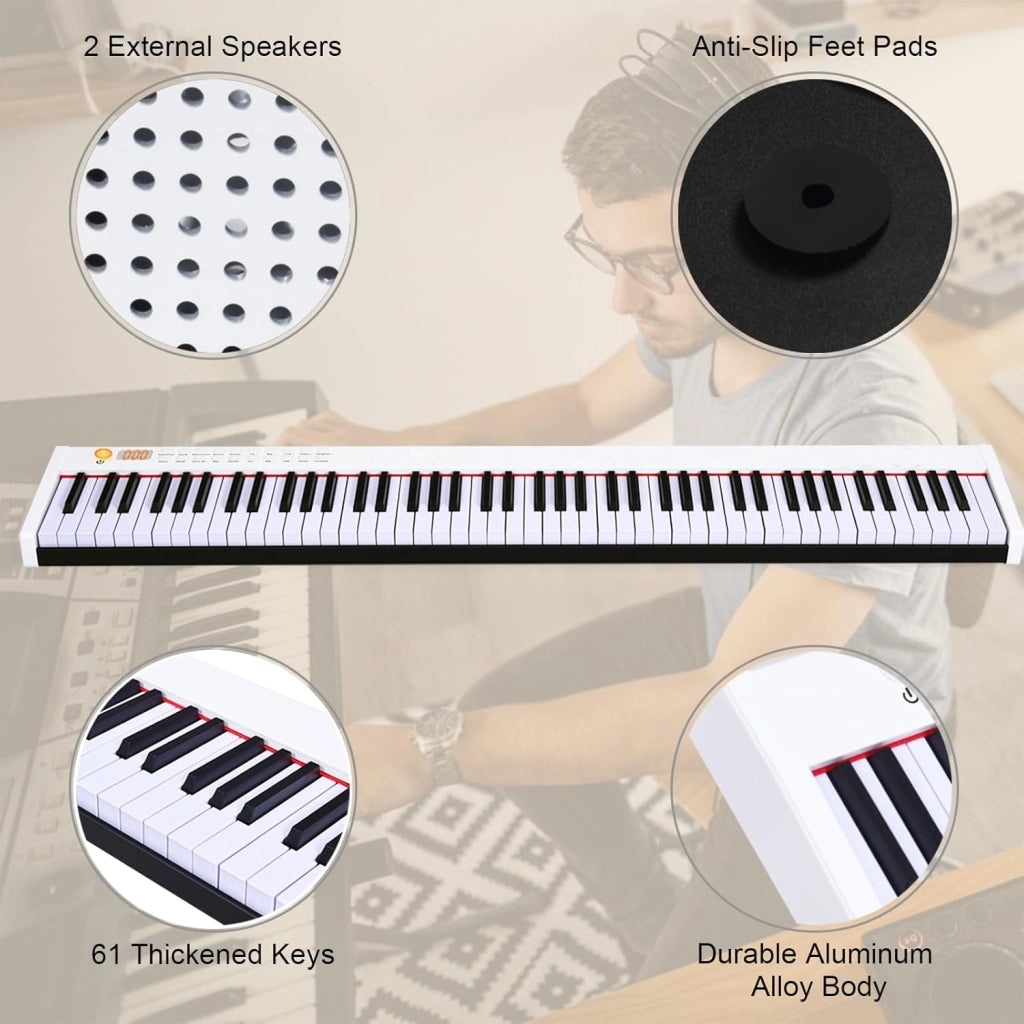 Pianoforte Digitale 88 Tasti Multifunzionale, Tastiera Elettronica con Funzione Bluetooth, Pianola Semi-Pesato per Principianti con Pedale di Sustain, 127 x 21,5 x 6,5 cm (Bianco)