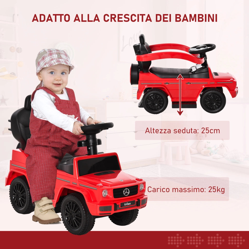 Macchina Cavalcabile a Spinta per Bambini 85,5x40,5x95 cm con Licenza Mercedes Benz G350 Tettuccio e Maniglia in PP