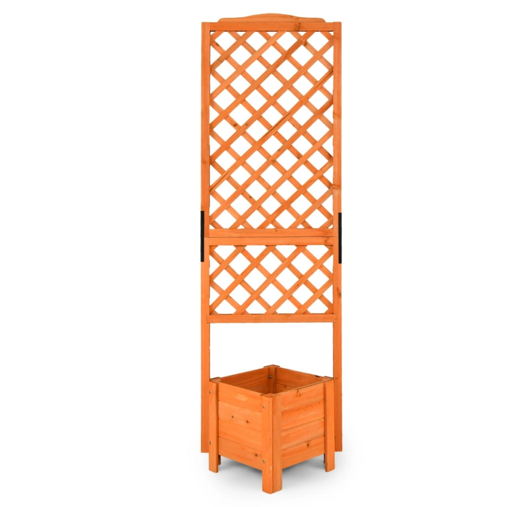 Letto da giardino rialzato con spalliera drenaggio grigliato, Fioriera in legno verticale per piante Arancione-Fioriere
