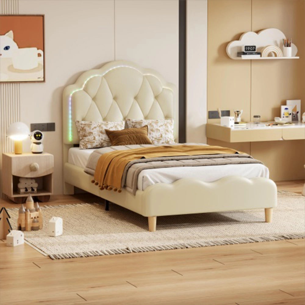 Letto a doghe in legno con LED multicolore - Xylo - 90x200 cm - Bianco