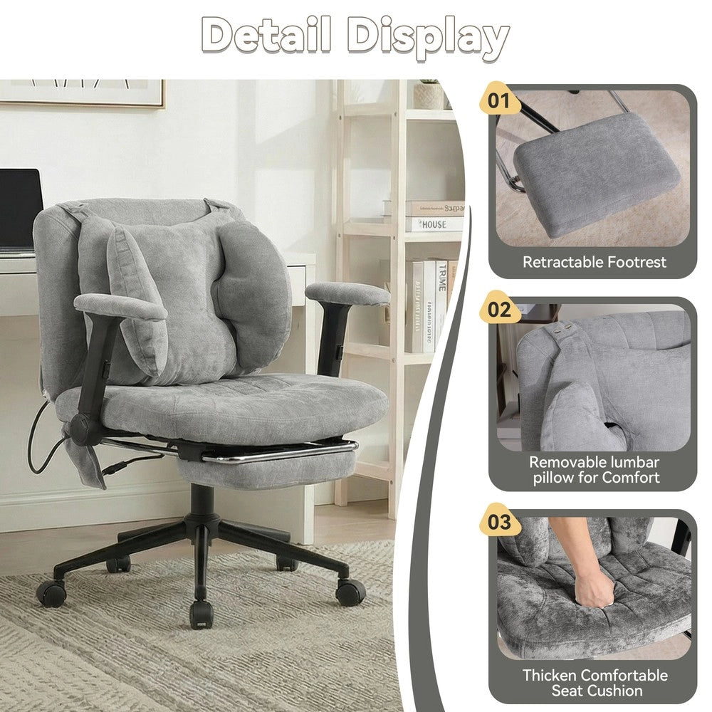 Poltrona da Ufficio Girevole con Poggiapiedi ¨C MINIMAL ¨C Grigio, Braccioli, Regolabile