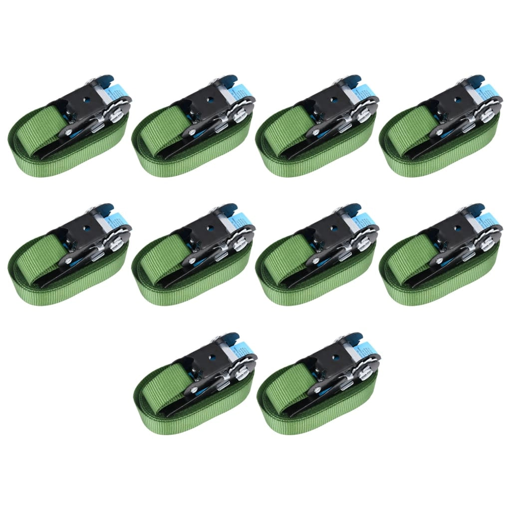 Confezione da 10 cinghie di fissaggio a cricchetto per trasporto stoccaggio cinghie per rimorchi e fissaggio di motociclette e auto 800 daN 6 m verde 02_0003545