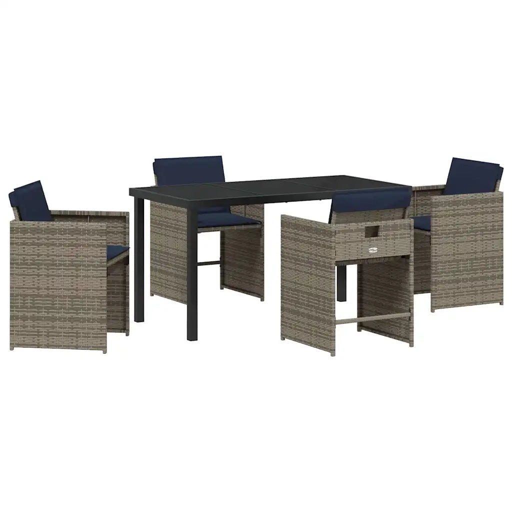Set da Pranzo per Giardino con cuscino 5 pcs Grigio polyrattan 3380001