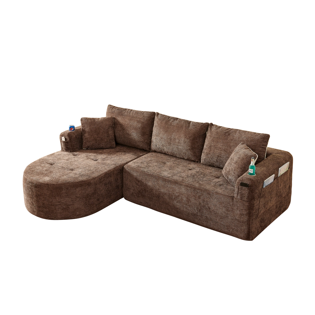 Divano Angolare L-Form con Braccioli e Portabicchieri ¨C MINIMAL ¨C Lino Beige