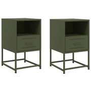 Set di 2 Comodini | Armadio da Notte | Mobiletto da notte Verde Oliva 36x39x60,5 cm in Acciaio