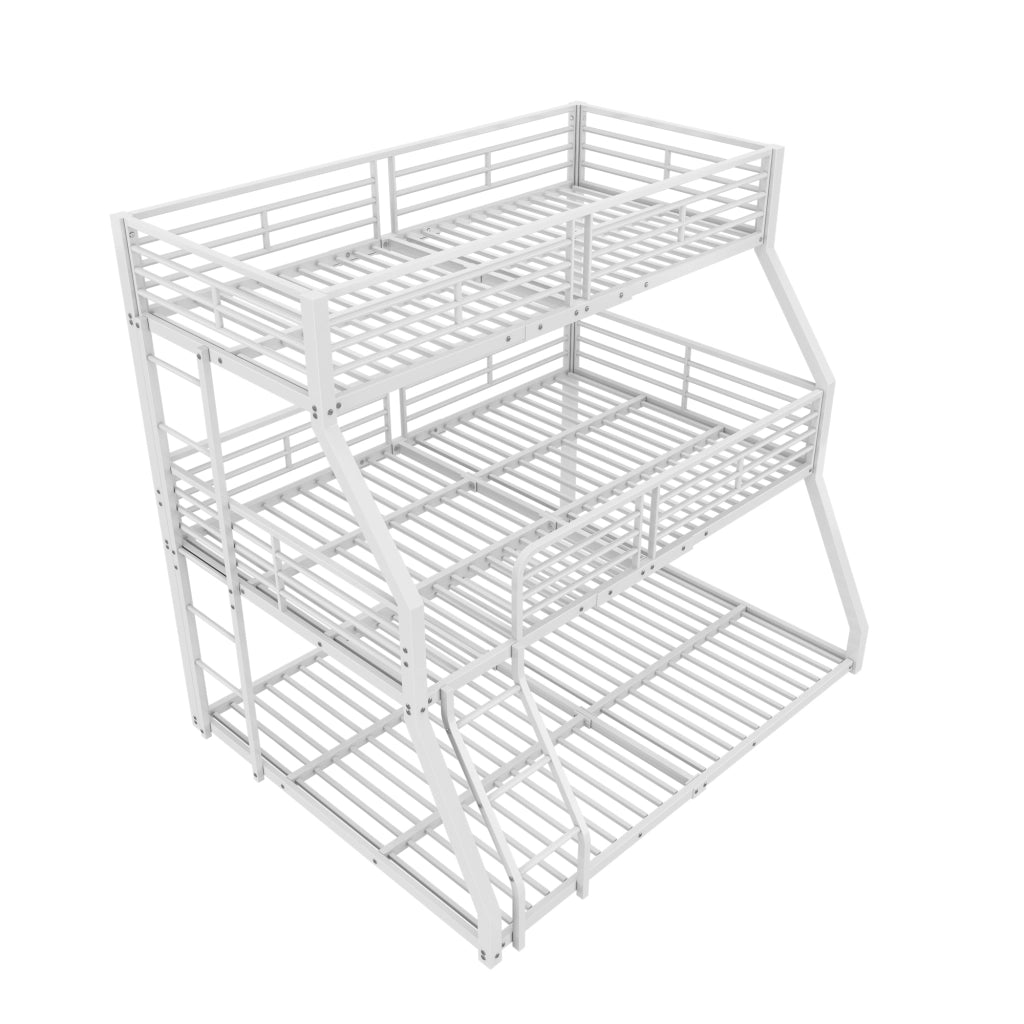 Letto a castello triplo - Zephmum - 90x200, 120x200, 140x200 - Bianco - Metall