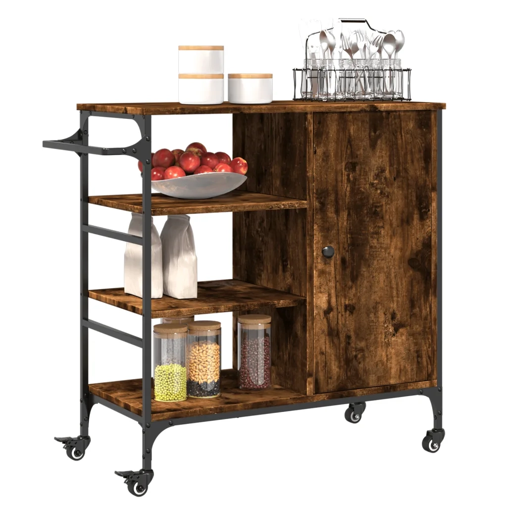 Carrello Cucina-Scaffale per Cucina Rovere Fumo 87,5x38,5x84,5 cm Legno Multistrato