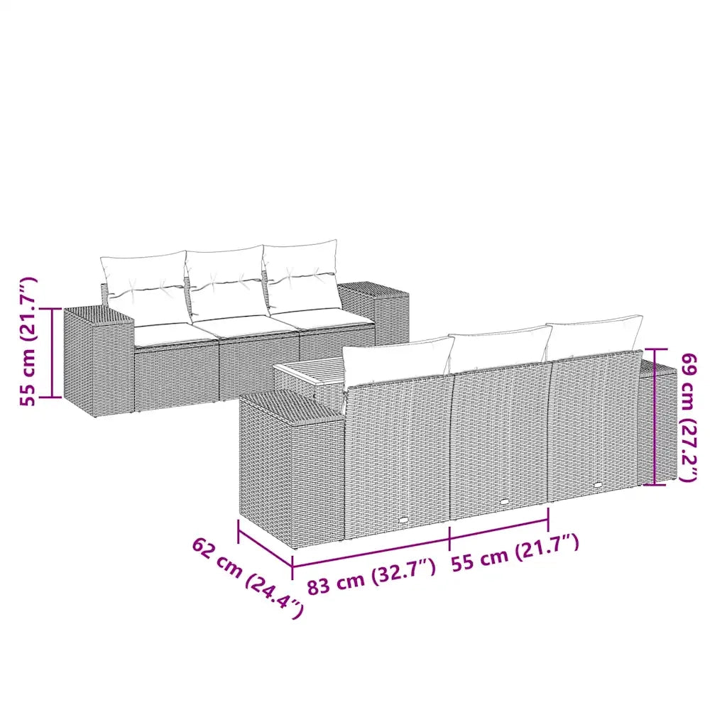 Set Divani da Giardino con Cuscini 7pz Nero Polyrattan 3257666