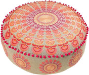 Cuscino di Pavimento Bohemien con Piumoni in Rosa - Cuscino di Sedia Decorativo di Cotone 60 x 20 cm