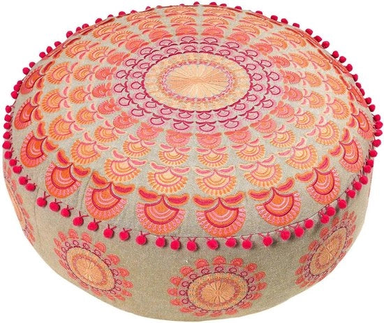 Cuscino di Pavimento Bohemien con Piumoni in Rosa - Cuscino di Sedia Decorativo di Cotone 60 x 20 cm