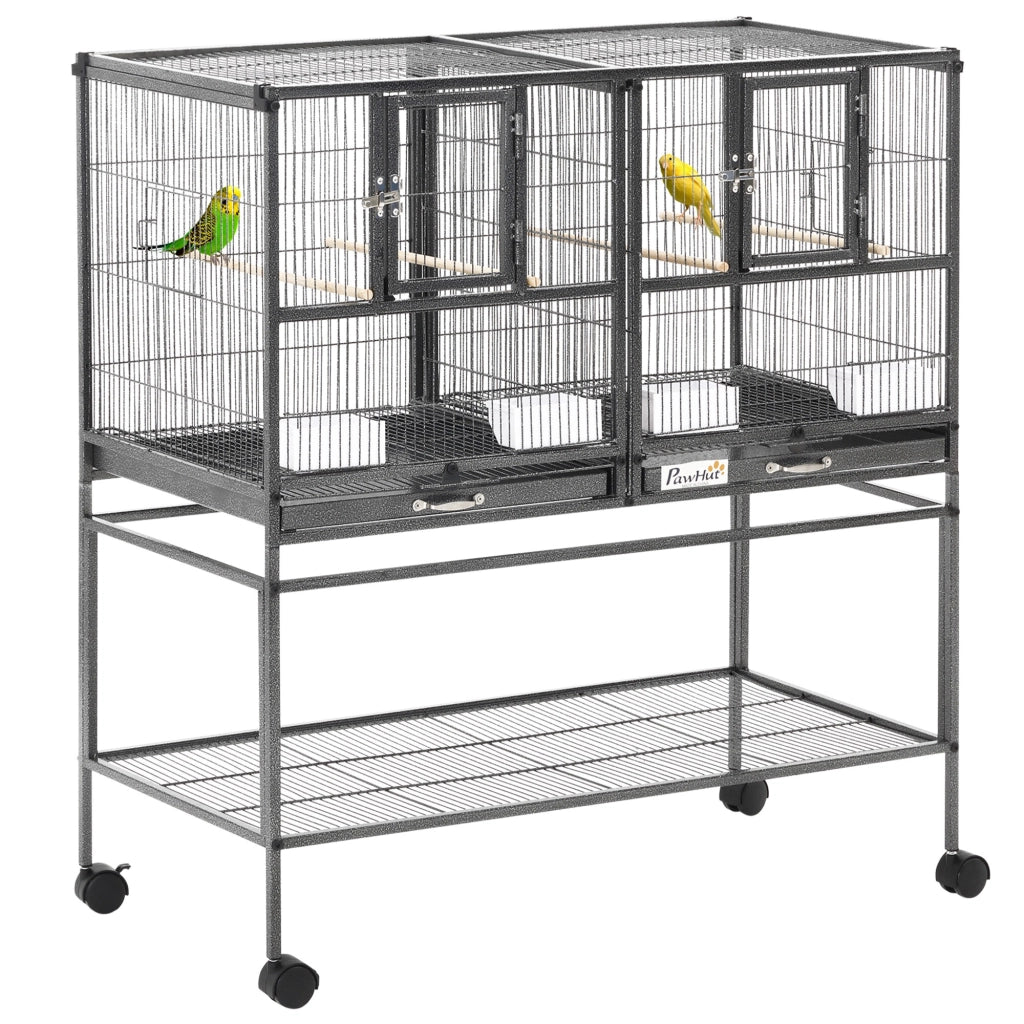Gabbia per Uccelli Doppia ¨C Zephmum ¨C Nero Grigio, Metallo, 95x45.5x102cm