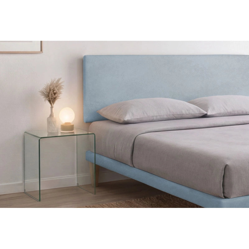 Letto imbottito Letto Matrimoniale alla Francese 140x190 cm Flat - Con rete,Microfibra,Azzurro